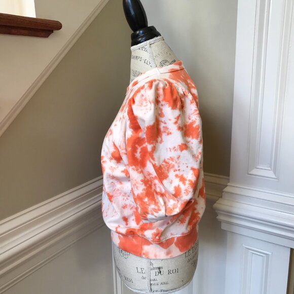 Clare V. Puff Sleeve Sweatshirt Top Womens Small Orange White Tie Dye Crew Neck - Picture 10 of 13